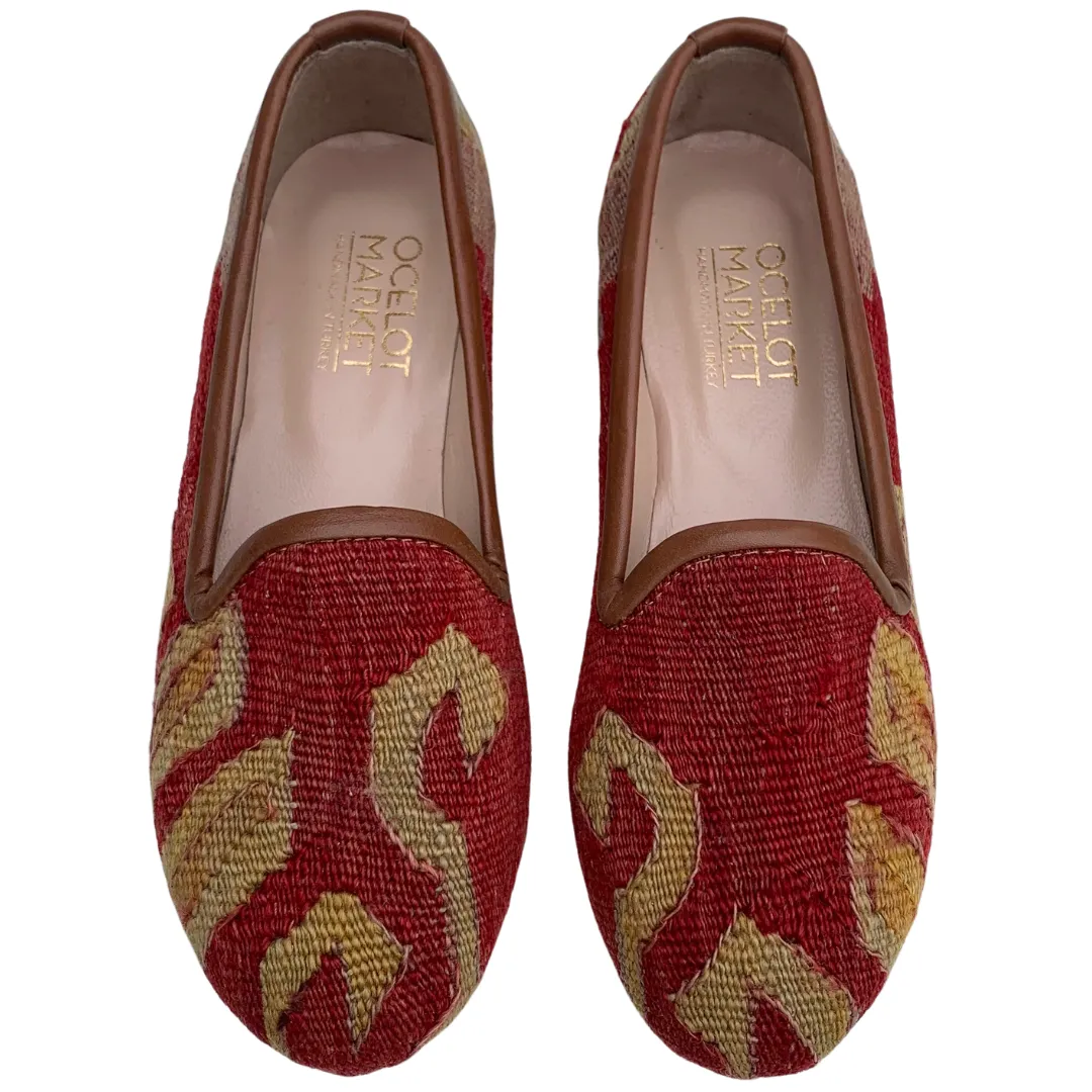 Women's Turkish Kilim Loafers Red with Gold