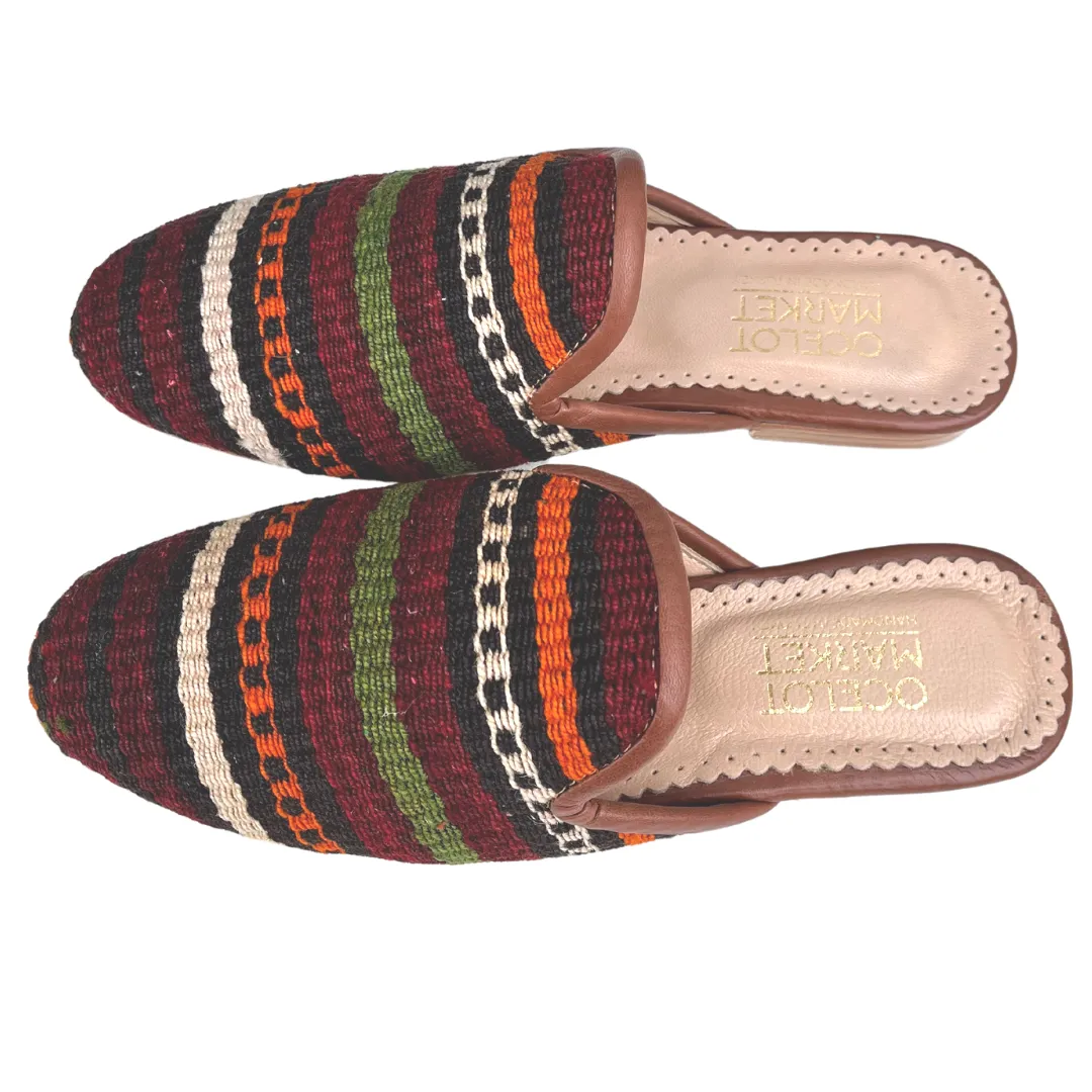 Women's Turkish Kilim Mule Red Striped