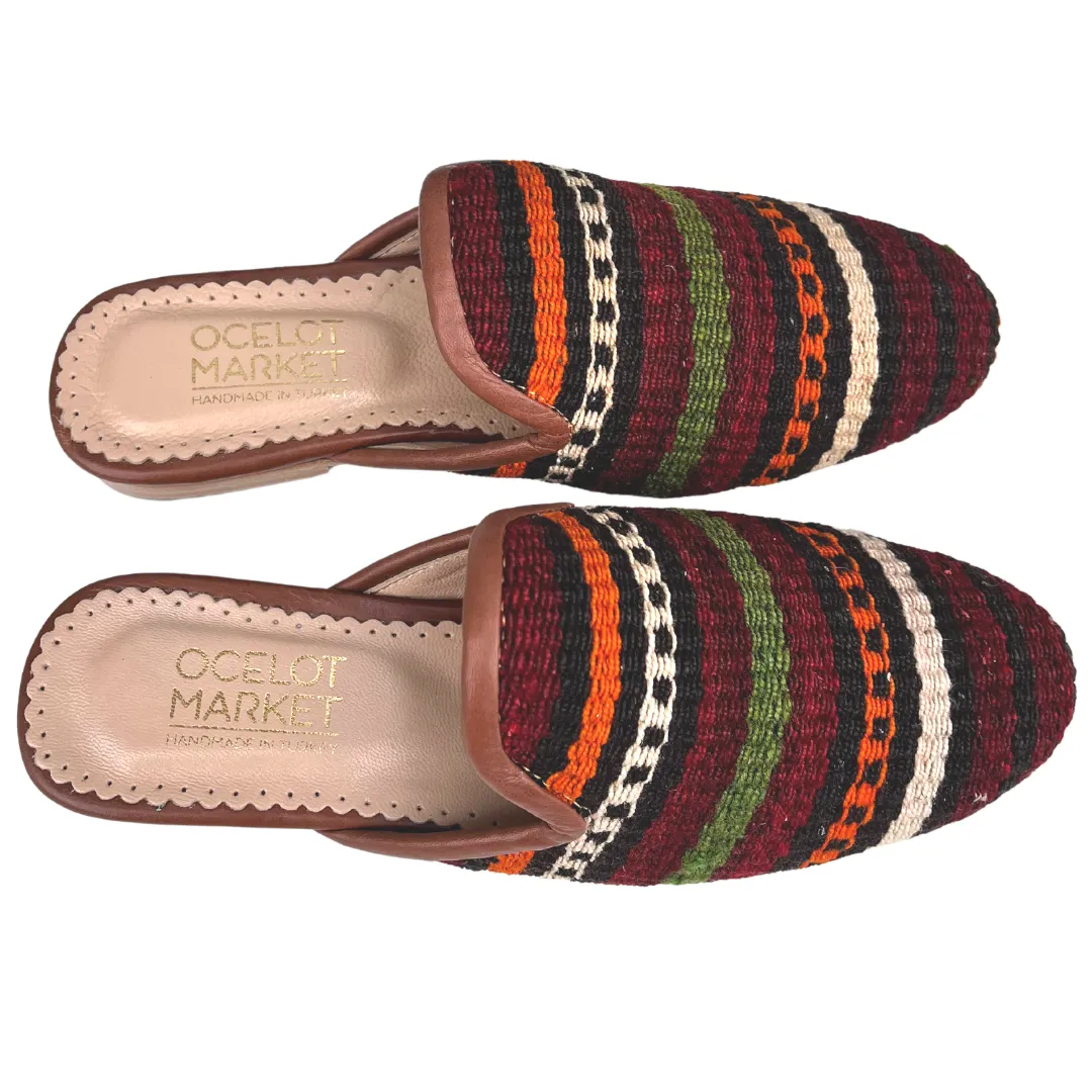 Women's Turkish Kilim Mule Red Striped