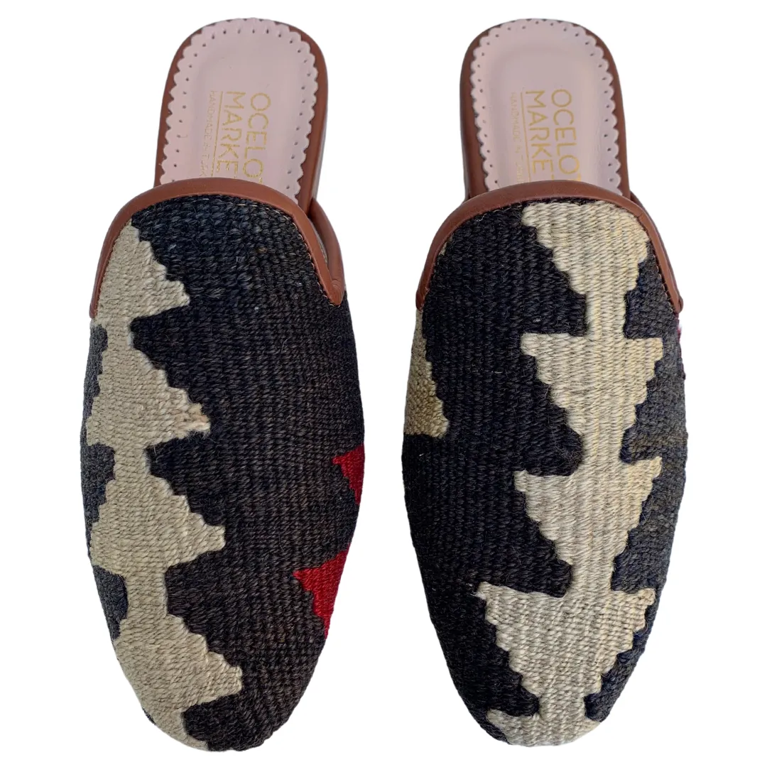 Women's Turkish Kilim Mules | Cream & Grey