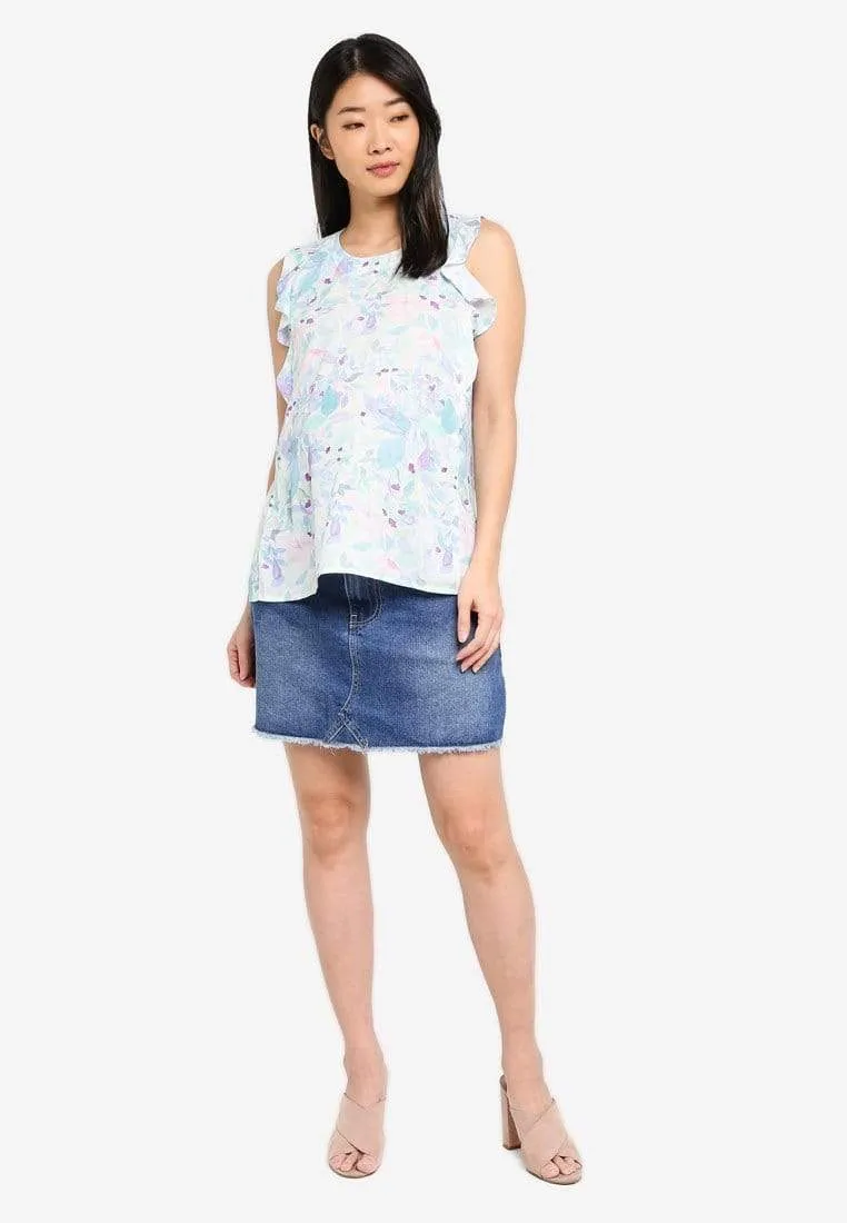 Woven Flutter Sleeve Clarity Nursing Top Waterprint