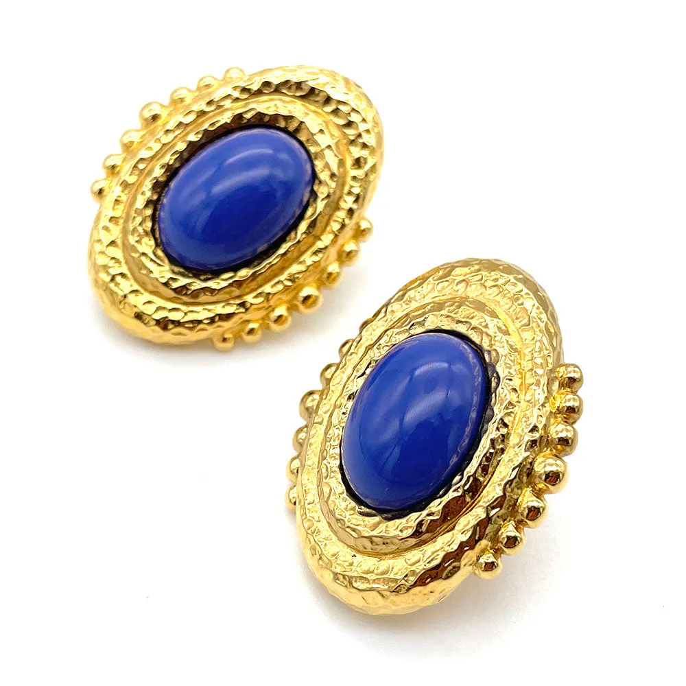 【カナダ輸入】ヴィンテージ MONET ブルー カボション ピアス/Vintage MONET Blue Cabochon Post Earrings