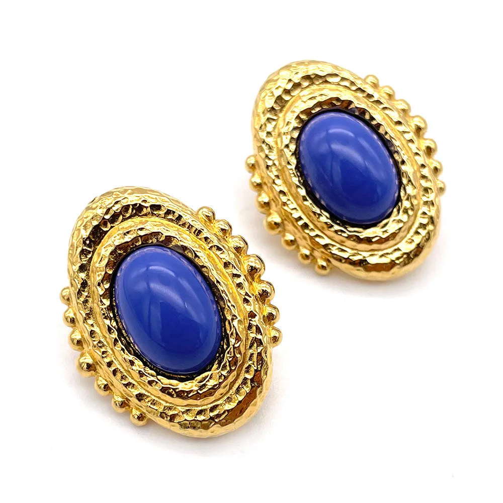 【カナダ輸入】ヴィンテージ MONET ブルー カボション ピアス/Vintage MONET Blue Cabochon Post Earrings