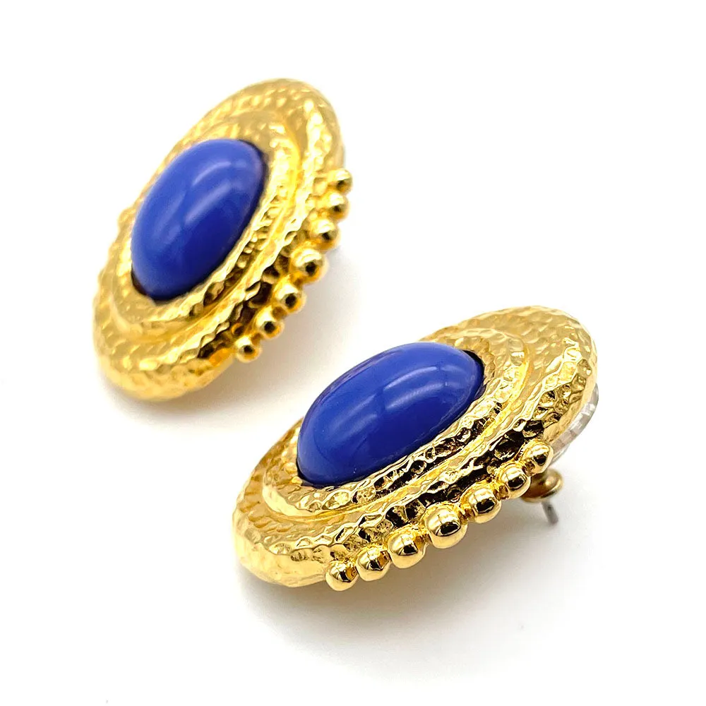 【カナダ輸入】ヴィンテージ MONET ブルー カボション ピアス/Vintage MONET Blue Cabochon Post Earrings