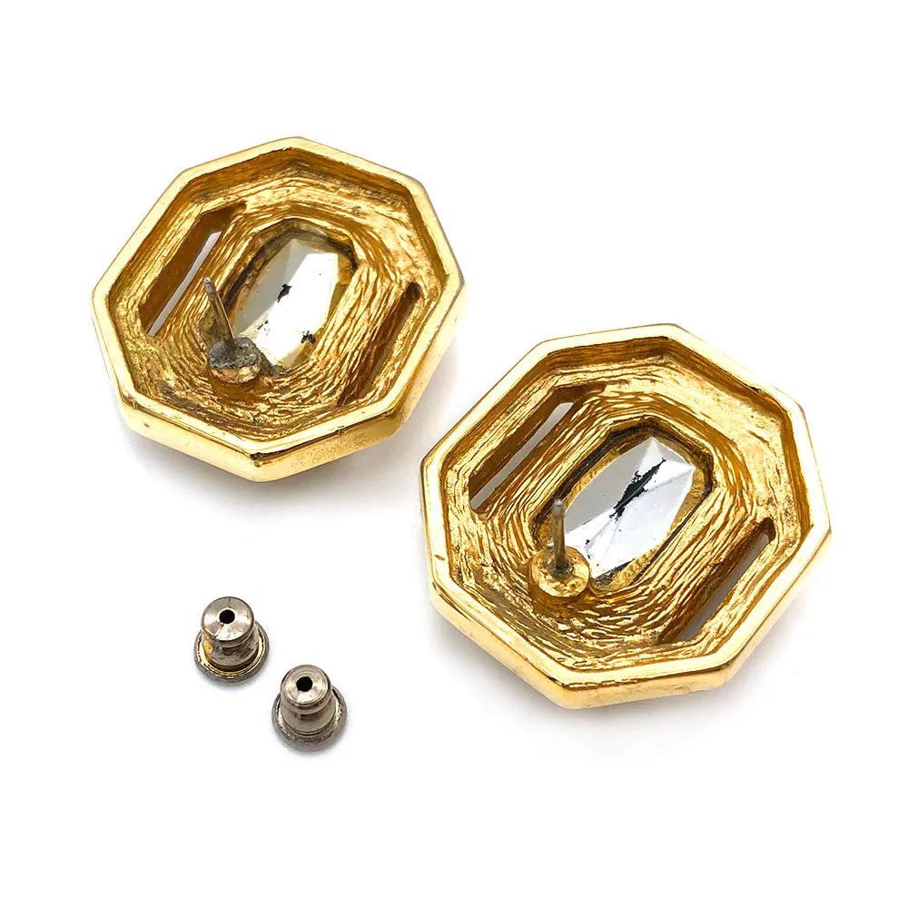 【カナダ輸入】ヴィンテージ エメラルドグリーン ラインストーン オクタゴン ピアス/Vintage Emerald Rhinestones Octagon Post Earrings