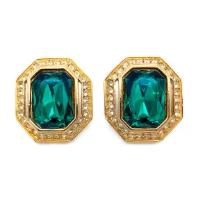 【カナダ輸入】ヴィンテージ エメラルドグリーン ラインストーン オクタゴン ピアス/Vintage Emerald Rhinestones Octagon Post Earrings