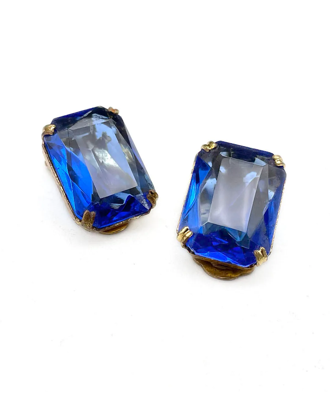 【チェコ買付】ヴィンテージ コバルトブルー ビジュー イヤリング/Vintage Blue Bijou Clip On Earrings