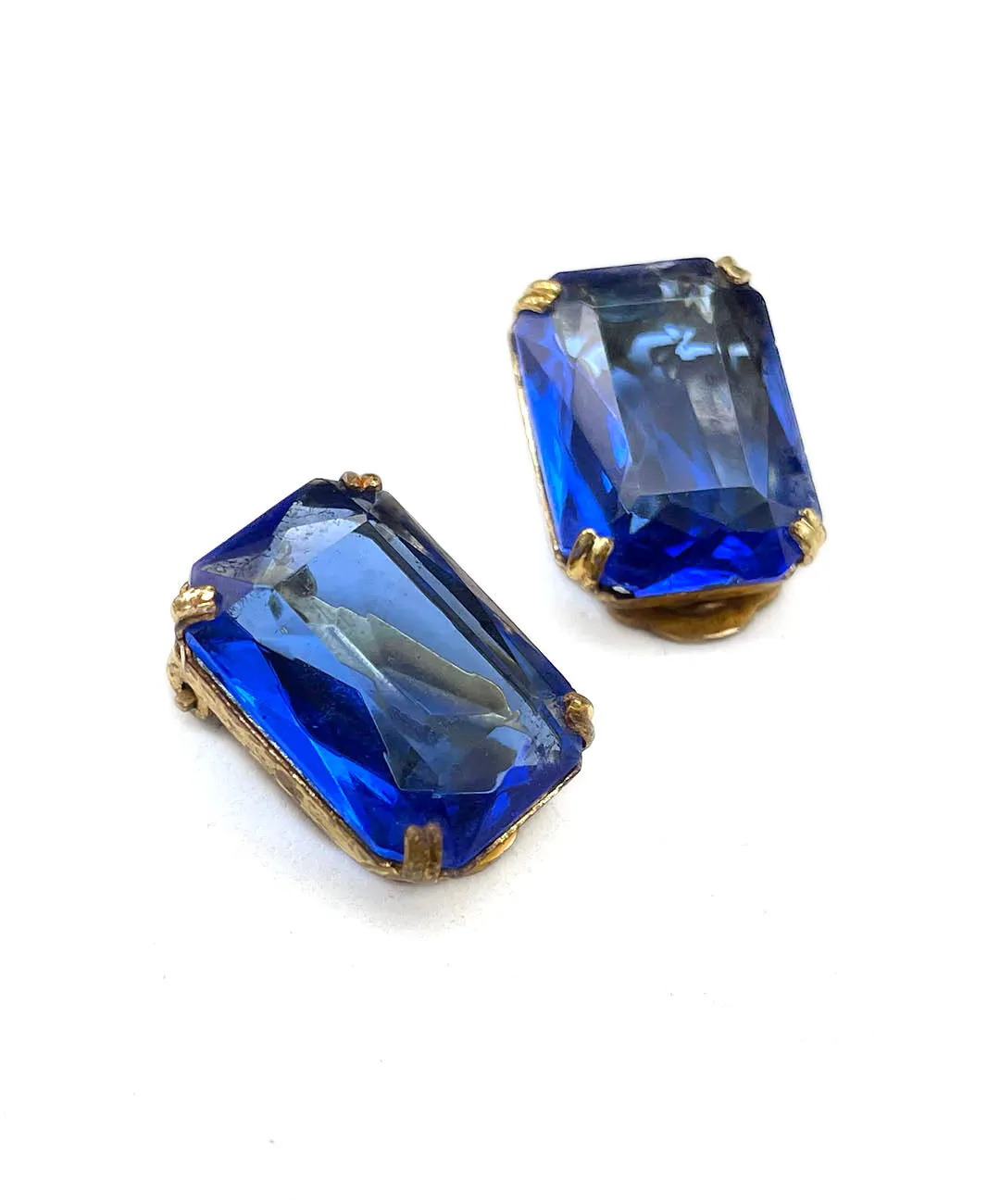 【チェコ買付】ヴィンテージ コバルトブルー ビジュー イヤリング/Vintage Blue Bijou Clip On Earrings