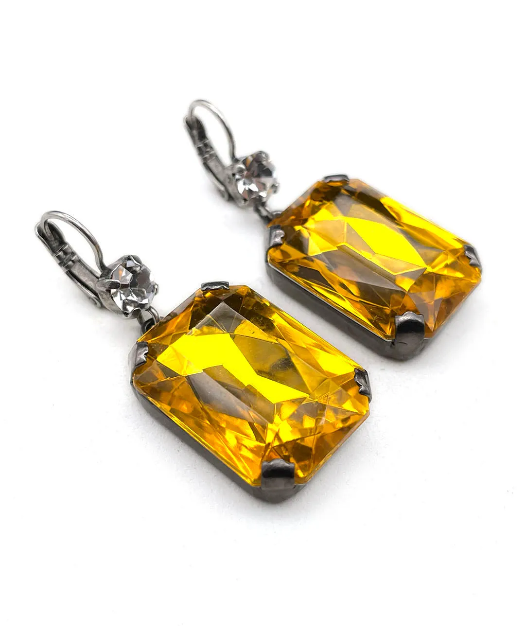 【ドイツ買付】ヴィンテージ SEIBOTH イエロー クリア ガラス ピアス/Vintage SEIBOTH Yellow Clear Glass Post Earrings