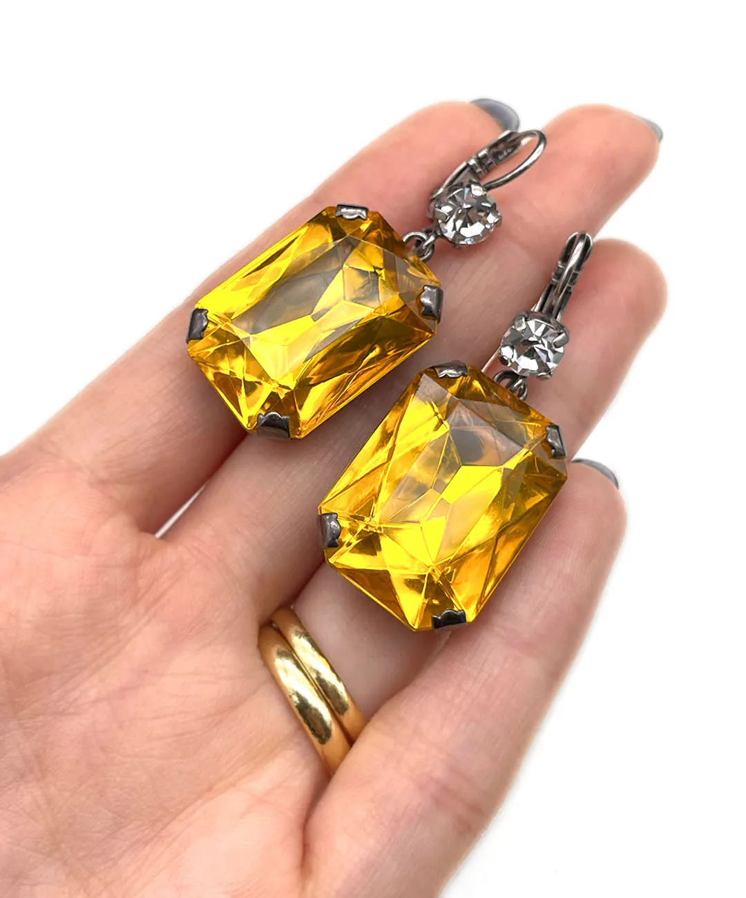 【ドイツ買付】ヴィンテージ SEIBOTH イエロー クリア ガラス ピアス/Vintage SEIBOTH Yellow Clear Glass Post Earrings