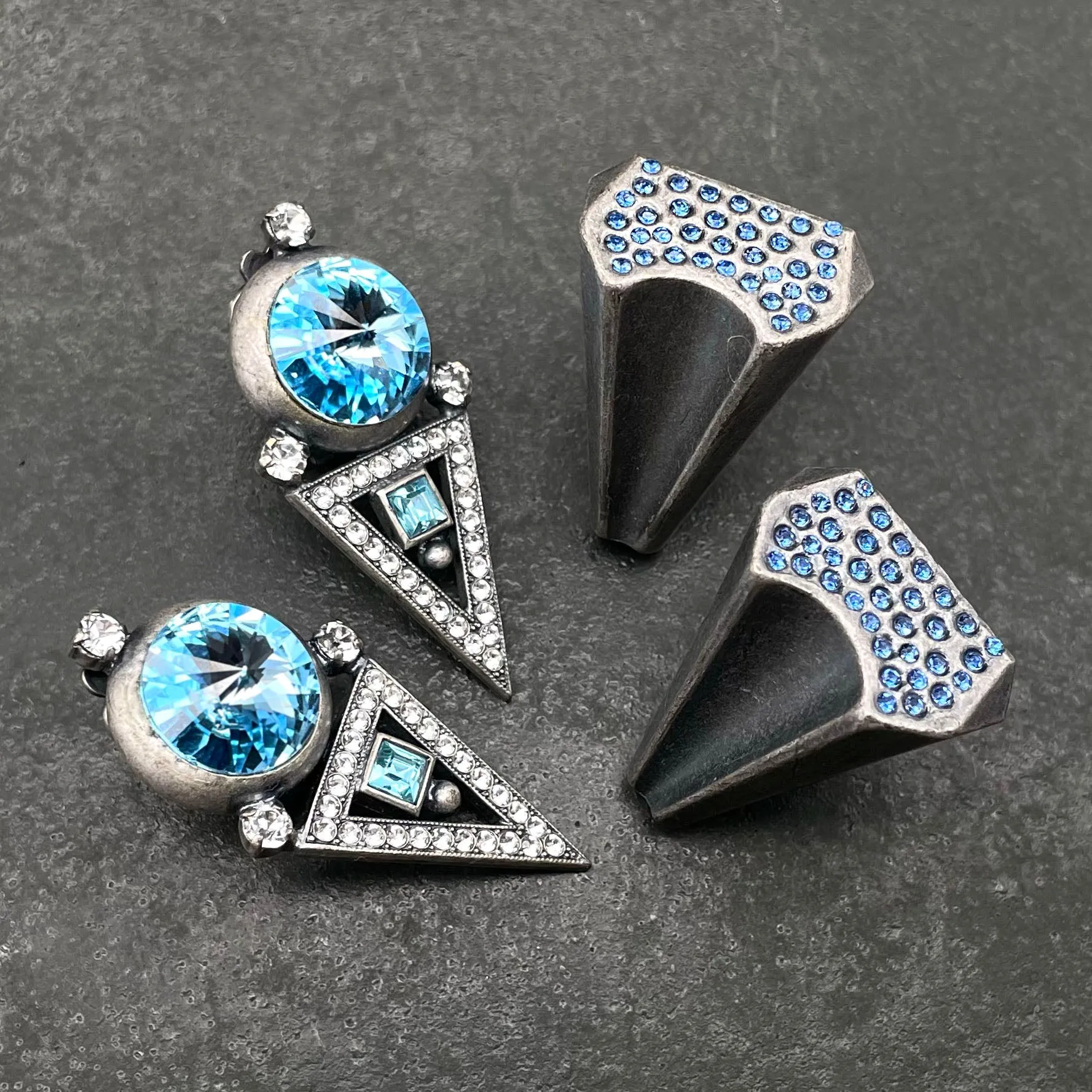 【ドイツ買付】ヴィンテージ SEIBOTH ブルー ビジュー イヤリング/Vintage SEIBOTH Blue Bijou Clip On Earrings