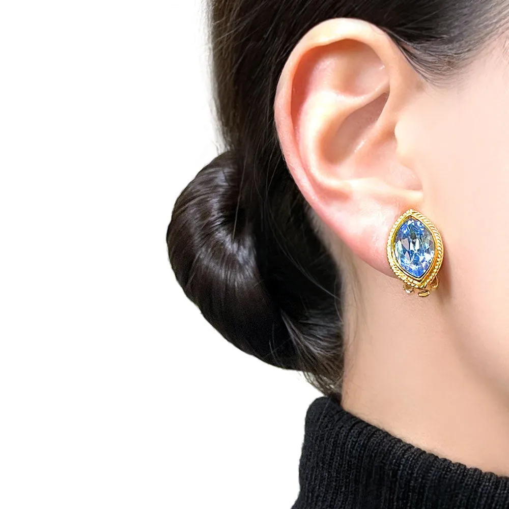 【フランス輸入】ヴィンテージ SPHINX アクアブルー ビジュー イヤリング/Vintage SPHINX Aqua Blue Bijou Clip On Earrings