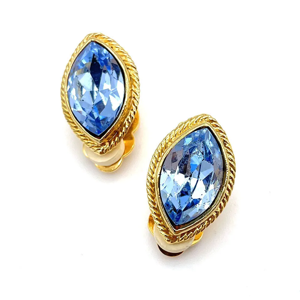 【フランス輸入】ヴィンテージ SPHINX アクアブルー ビジュー イヤリング/Vintage SPHINX Aqua Blue Bijou Clip On Earrings