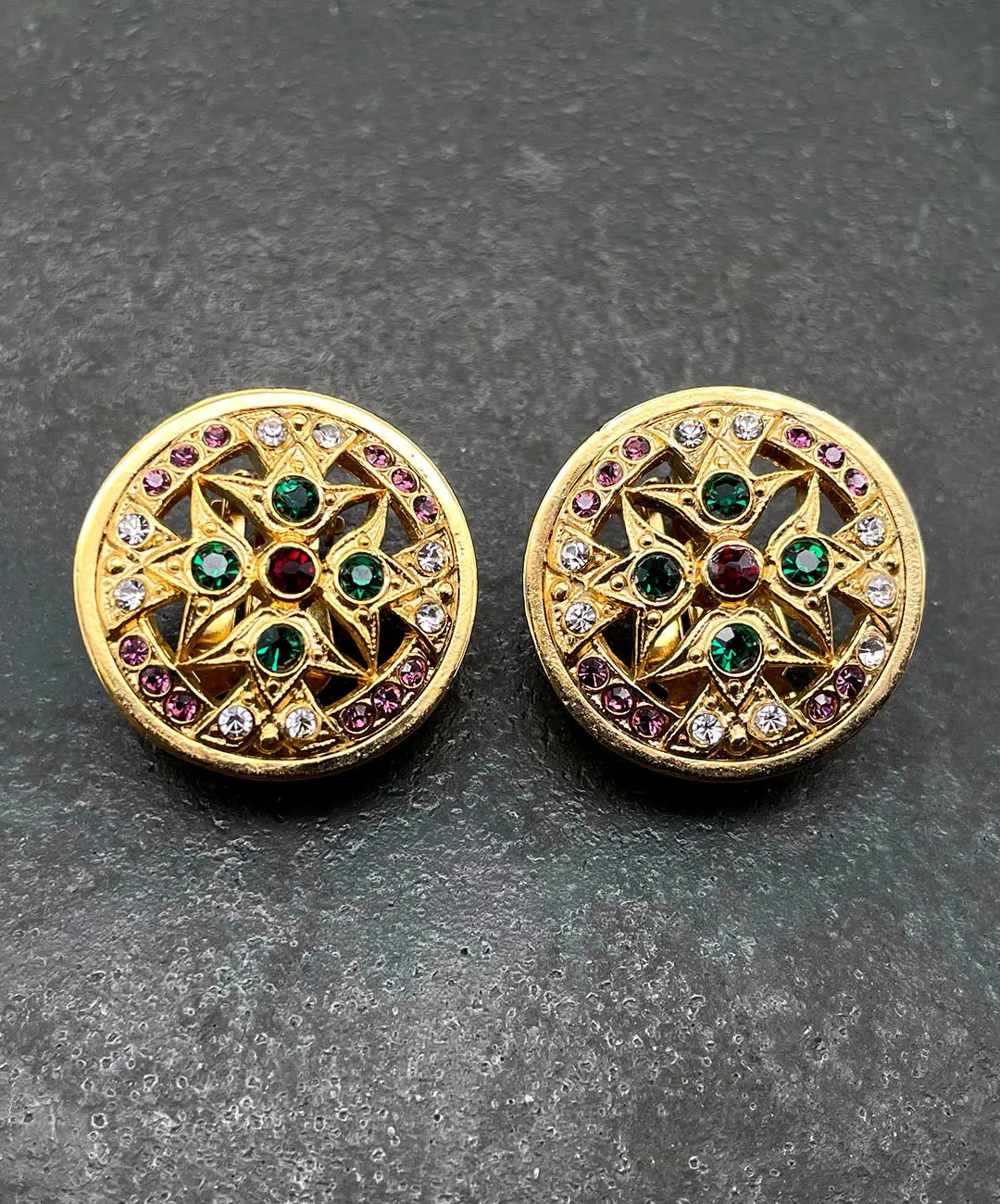 【フランス輸入】ヴィンテージ SPHINX オープンワーク ビジュー イヤリング/Vintage SPHINX Openwork Bijou Clip On Earrings