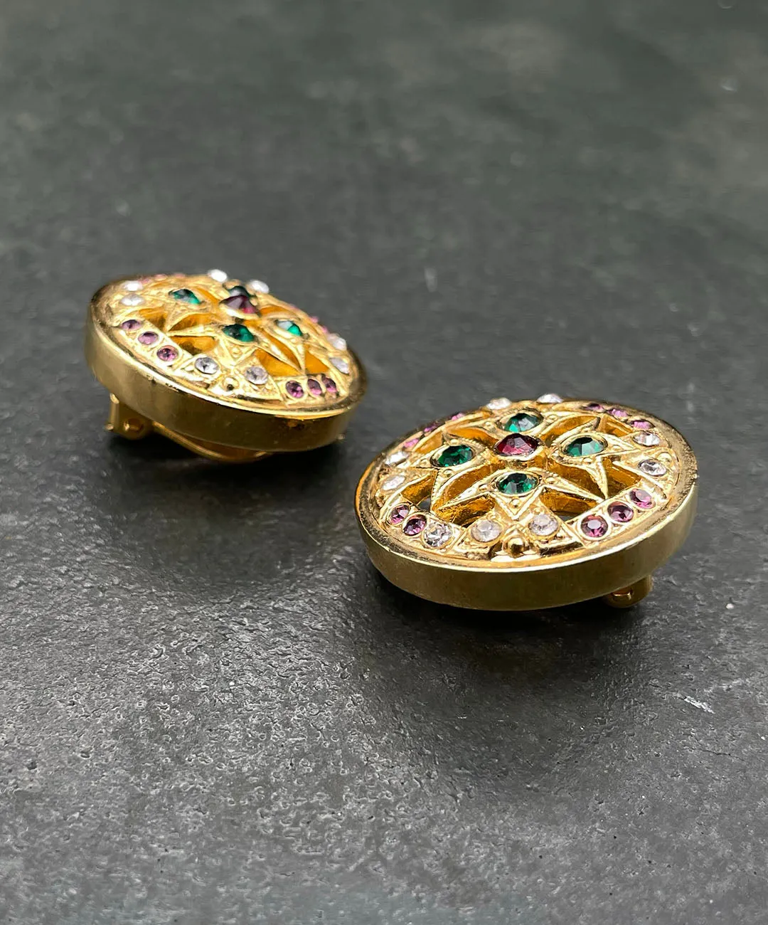 【フランス輸入】ヴィンテージ SPHINX オープンワーク ビジュー イヤリング/Vintage SPHINX Openwork Bijou Clip On Earrings