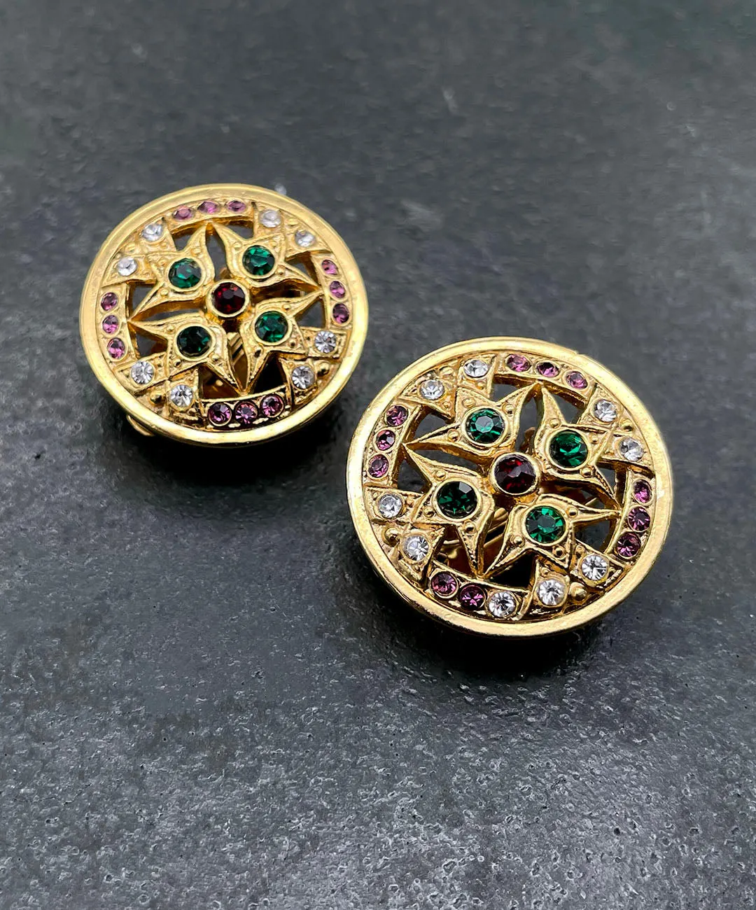 【フランス輸入】ヴィンテージ SPHINX オープンワーク ビジュー イヤリング/Vintage SPHINX Openwork Bijou Clip On Earrings