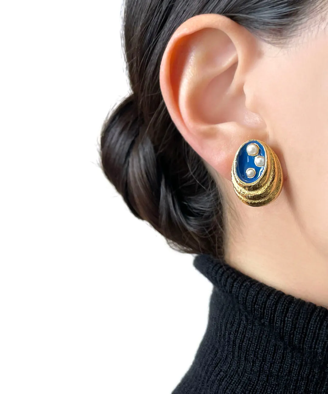 【フランス輸入】ヴィンテージ SPHINX シェル パール イヤリング/Vintage SPHINX Shell Pearl Clip On Earrings