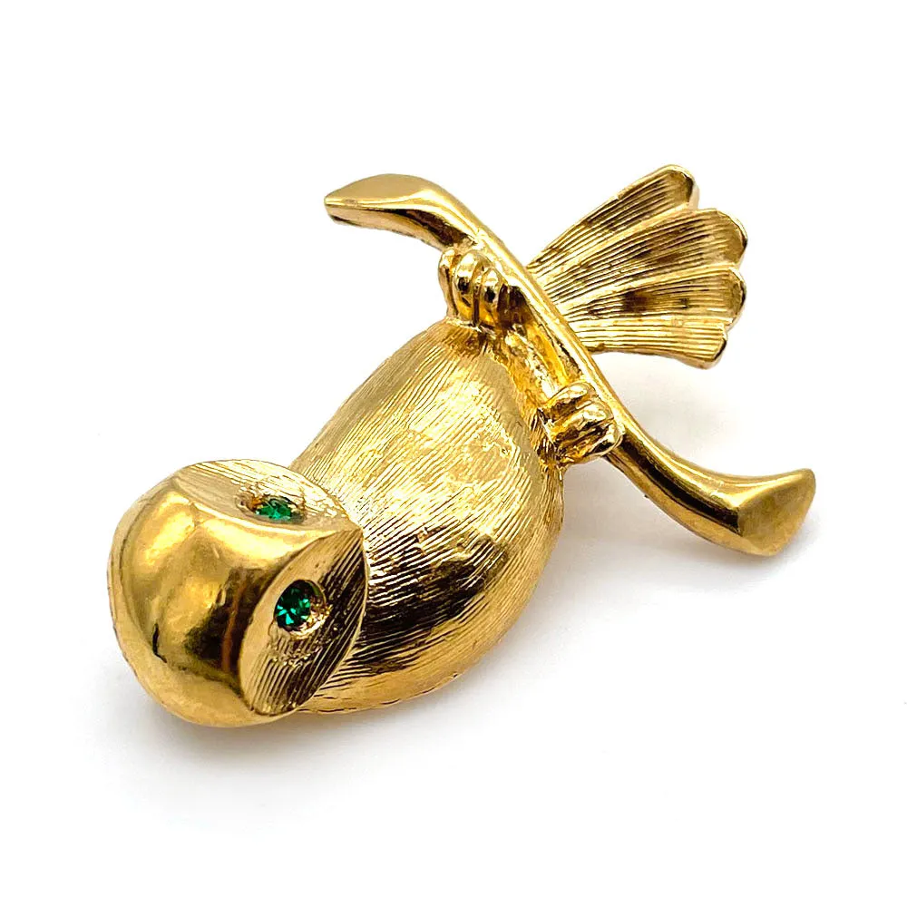 【フランス輸入】ヴィンテージ SPHINX フクロウ エメラルド ブローチ/Vintage SPHINX Owl Emerald Brooch