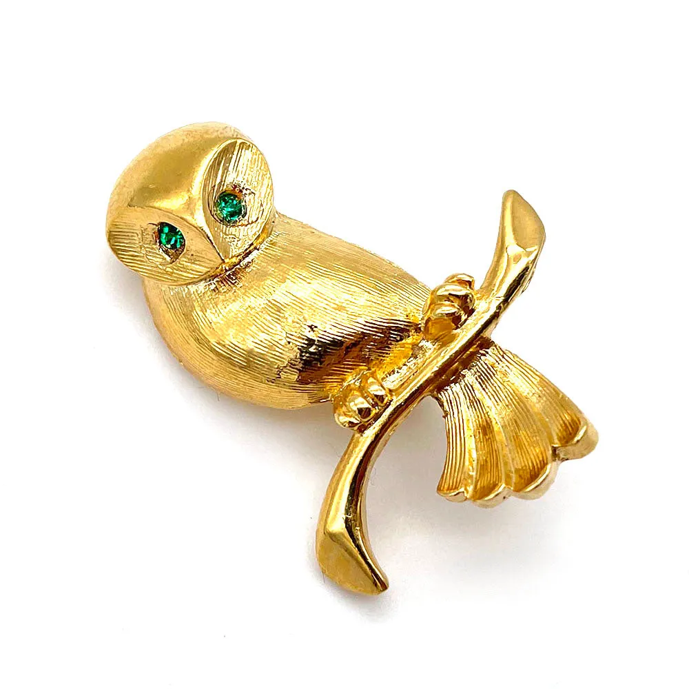 【フランス輸入】ヴィンテージ SPHINX フクロウ エメラルド ブローチ/Vintage SPHINX Owl Emerald Brooch